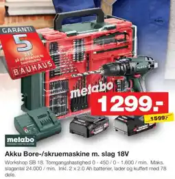 Bauhaus Metabo Akku Bore-/skruemaskine m. slag 18 V tilbud