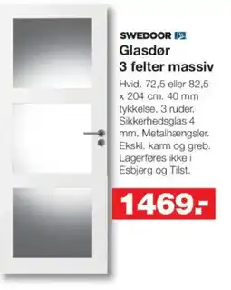 Bauhaus Swedoor glasdør 3 felter massiv tilbud