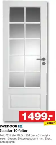 Bauhaus Swedoor Glasdør 10 felter tilbud