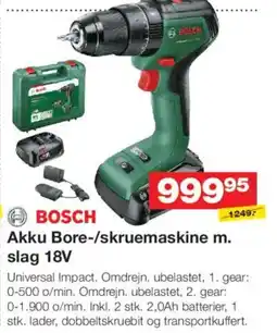 Bauhaus Bosch Akku Bore-/skruemaskine m. slag 18V tilbud