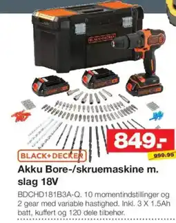 Bauhaus Black+Decker Akku Bore-/skruemaskine m. slag 18V tilbud