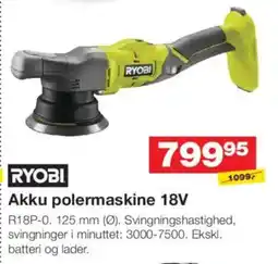 Bauhaus Ryobi akku polermaskine 18v tilbud