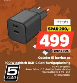 Power dacota platinum 100 W dobbelt usb-c gan-hurtigoplading tilbud