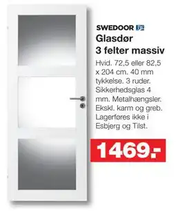 Bauhaus SWEDOOR Glasdør 3 felter massiv tilbud