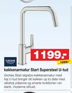 Bauhaus køkkenarmatur Start Supersteel U-tud tilbud