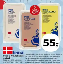 Kvickly Irma flødeis (Vanilje, Chokolade, Hyldeblomst) tilbud