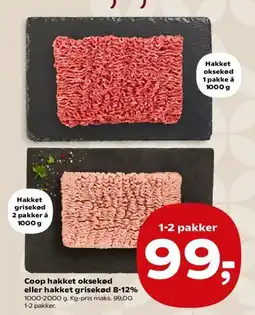 Kvickly Coop hakket oksekød eller hakket grisekød 8-12% tilbud