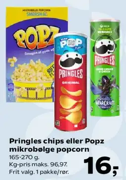 Kvickly Pringles chips eller Popz mikrobølge popcorn tilbud