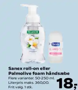 Kvickly Sanex roll-on eller Palmolive foam håndsæbe tilbud