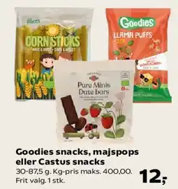 Kvickly Goodies snacks, majspops eller Cactus snacks tilbud