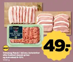 Netto Velsmag flæsk i skiver, koteletter eller hakket dansk grise- og kalvekød 8-12% tilbud