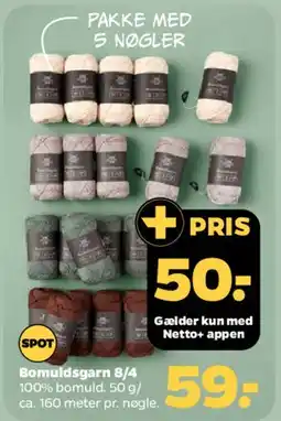Netto Bomuldsgarn 8/4 (pakke med 5 nøgler) tilbud
