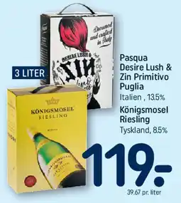 REMA 1000 Pasqua Desire Lush & Königsmosel Riesling (bag-in-box) tilbud