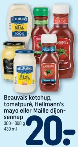 REMA 1000 Beauvais ketchup, tomatpuré, Hellmann's mayo eller Maille dijon-sennep tilbud