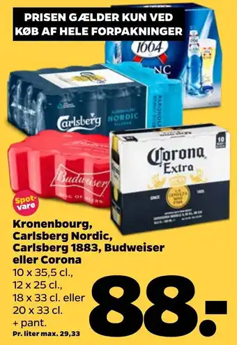 Kronenbourg,Carlsberg Nordic,Carlsberg 1883,Budweiser Eller Corona