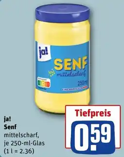 REWE DE ja! Senf mittelscharf tilbud