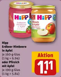 REWE DE Hipp Erdbeer Himbeere in Apfel oder Pfirsich mit Apfel tilbud