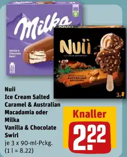REWE DE Nuii Ice Cream Salted Caramel & Australian Macadamia oder Milka Vanilla & Chocolate Swirl tilbud