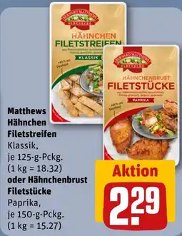 REWE DE Matthews Hähnchen Filetstreifen Klassik tilbud