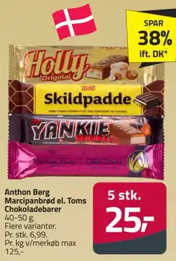 Fleggaard Anthon Berg Marcipanbrød el. Toms Chokoladebarer tilbud