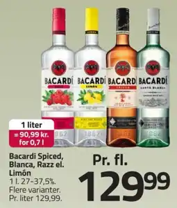 Fleggaard Bacardi Spiced, Blanca, Razz el. Limón tilbud
