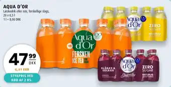 Aqua D'Or læskedrik eller iste, forskellige slags