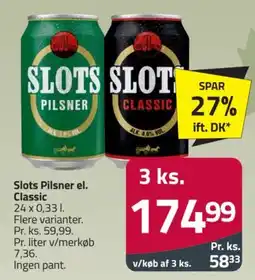 Fleggaard Slots Pilsner el. Classic tilbud