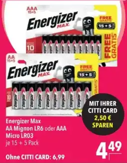 Citti Energizer Max AA Mignon LR6 oder AAA Micro LR03 tilbud