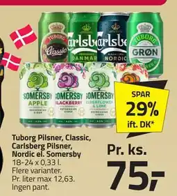 Fleggaard Tuborg Pilsner, Classic, Carlsberg Pilsner, Nordic el. Somersby tilbud