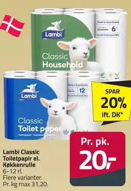 Fleggaard Lambi Classic Toiletpapir el. Køkkenrulle tilbud