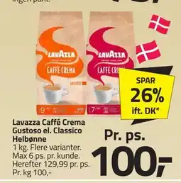 Fleggaard Lavazza Caffé Crema Gustoso el. Classico Helbønne tilbud