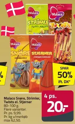 Fleggaard Malaco Snøre, Strimler, Twists el. Stjerner tilbud