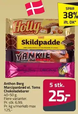 Fleggaard Anthon Berg Marcipanbrød el. Toms Chokoladebarer tilbud