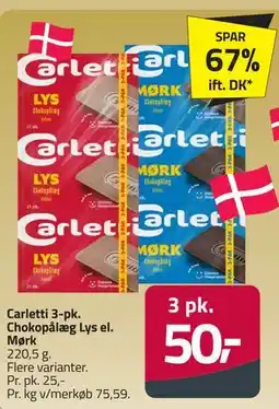 Fleggaard Carletti 3-pk. Chokopålæg Lys el. Mørk tilbud