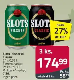Fleggaard Slots Pilsner el. Classic tilbud