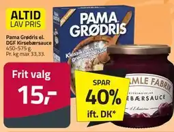 Fleggaard Pama Grødris el. DGF Kirsebærsauce tilbud