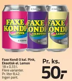 Fleggaard Faxe Kondi 0 kal. Pink, Eksotisk el. Lemon tilbud