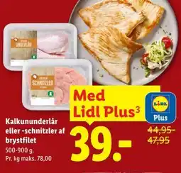 Lidl Kalkununderlår eller -schnitzler af brystfilet, App-pris tilbud