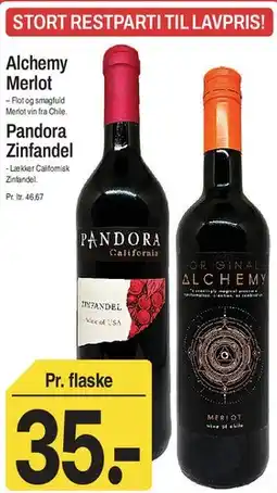 ABC Lavpris Alchemy Merlot / Pandora Zinfandel tilbud