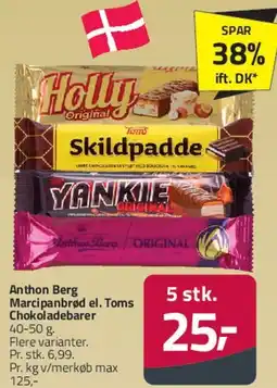 Fleggaard Anthon Berg marcipanbrød / Toms chokoladebarer tilbud