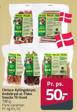 Fleggaard Chrisco (Kyllingebryst / Andebryst / Fiske Snacks til hund) tilbud
