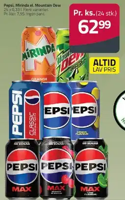 Fleggaard Pepsi, Mirinda el. Mountain Dew (24 x 0,33 l) tilbud