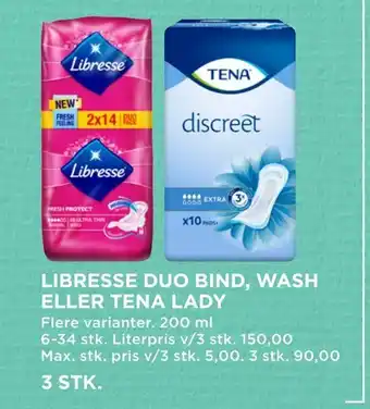 MENY Libresse duo bind, wash eller tena lady tilbud