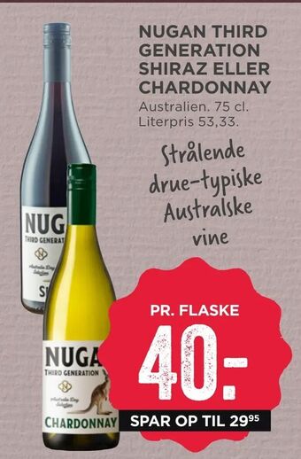 MENY Nugan third generation shiraz eller chardonnay tilbud