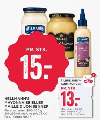 MENY Hellmann's mayonnaise eller maille dijon sennep tilbud