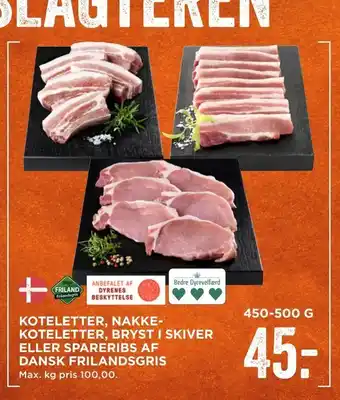 MENY Koteletter, nakkekoteletter, bryst i skiver eller spareribs af dansk frilandsgris tilbud