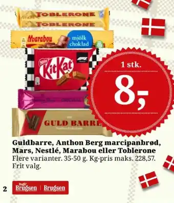Guldbarre, Anthon Berg marcipanbrød, Mars, Nestlé, Marabou eller Toblerone