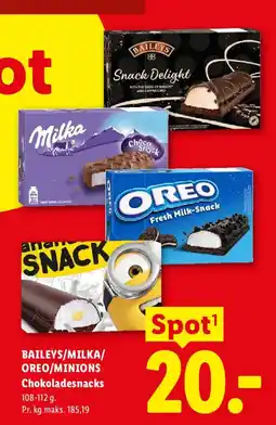 Lidl Baileys/Milka/Oreo/Minions Chokoladesnacks tilbud
