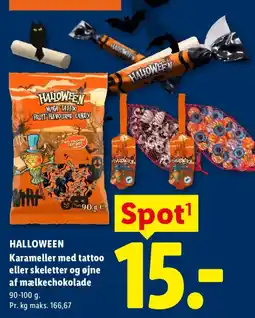 Lidl Halloween karameller med tattoo eller skeletter og øjne af mælkechokolade tilbud
