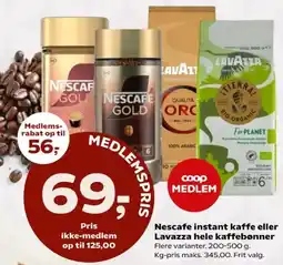 Kvickly Nescafe instant kaffe eller Lavazza hele kaffebønner tilbud